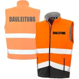 Fassbender-Druck WARNWESTEN - BAULEITUNG Sicherheitsweste ORANGE aus Softshell - ORANGE Warnweste nach EN ISO 20471 zertifiziert - Unisex und hochwertigem Reflektorstreifen (Gr. L) - L