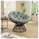 BBWL Sofa 360° Drehbar, ergonomischer Rattan Sessel mit dickem Kissen, Papasan Schaukelstuhl für Wohnzimmer Schlafzimmer Lesen Braun grün