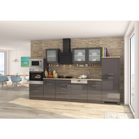 Held Möbel Küchenzeile Mailand 340 cm grau Hochglanz-Grau Matt