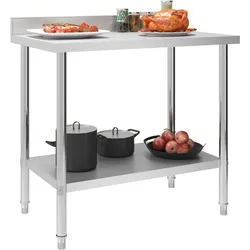 DELUKE® Edelstahl Arbeitstisch KUGO 100x60x93cm mit Aufkantung, Edelstahl Gastro-Arbeitstisch Arbeitsfläche Gastro-Küchentisch Küchen-Arbeitstisch