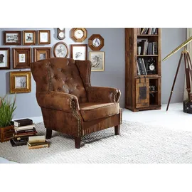 Massivmoebel24 Ohrensessel 102 x 93 x 102 cm Braun Polyester