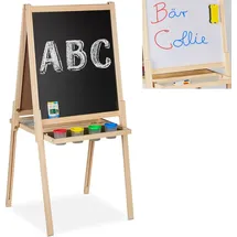 Relaxdays 2 in 1 Kindertafel mit Zubehör Hellbraun,Schwarz
