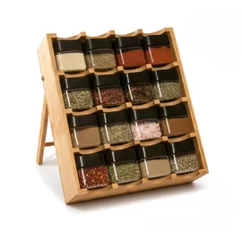 Relaxdays Gewürzregal mit 16 Gläsern, Bambus, HBT: 35x30x9 cm, 4 Etagen, Gewürztreppe stehend, Gewürzaufbewahrung, Natur