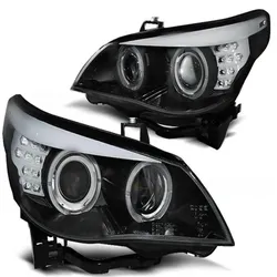 Scheinwerfer Angel Eyes für BMW 5er E60 E61 Bj. 03-07 Schwarz mit LED Blinker