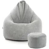 mokebo Sitzsack Der Tagträumer Cord 180 x 80 x 80 cm Grau mit Hocker