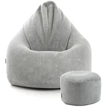 mokebo Sitzsack Der Tagträumer Cord 180 x 80 x 80 cm Grau mit Hocker