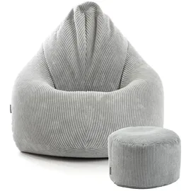 mokebo Sitzsack Der Tagträumer Cord 180 x 80 x 80 cm Grau mit Hocker