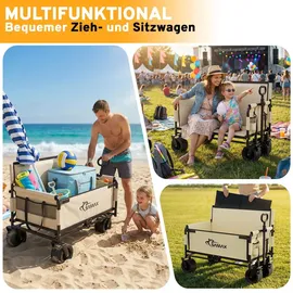 SAMAX Bollerwagen Faltbar 2in1 mit Bank beige
