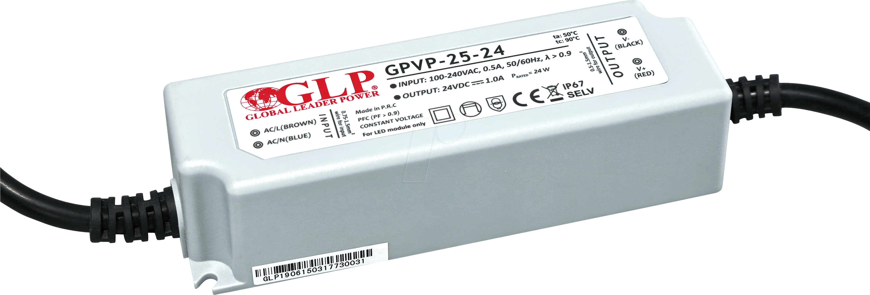 GPVP-25-24 - LED-Netzteil, 25 W, 24 V DC, 1 A, IP67, PFC Funktion