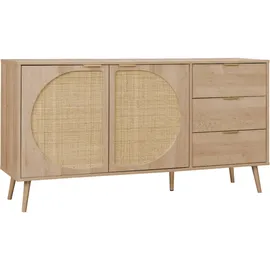 sweeek Anrichte Mit Holzdekor Und Abgerundetem Rohrgeflecht 150 Cm - Sweeek