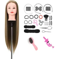 Frisierkopf Übungskopf Neverland Beauty Friseurkopf Friseursalon Puppenkopf Mannequin Synthetic Haare Synthetic Kunstfaserhaar mit DIY Zopf Set Tischklemme Kamm 26 inch