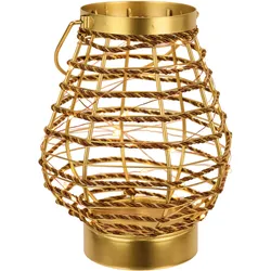 Windlicht I.GE.A. "LED-Laterne aus Metall Kordel", goldfarben, B:16cm H:20cm, Metall, Kerzenhalter, Windlicht Kerzenlaterne Gold Tischdeko Lichterkette