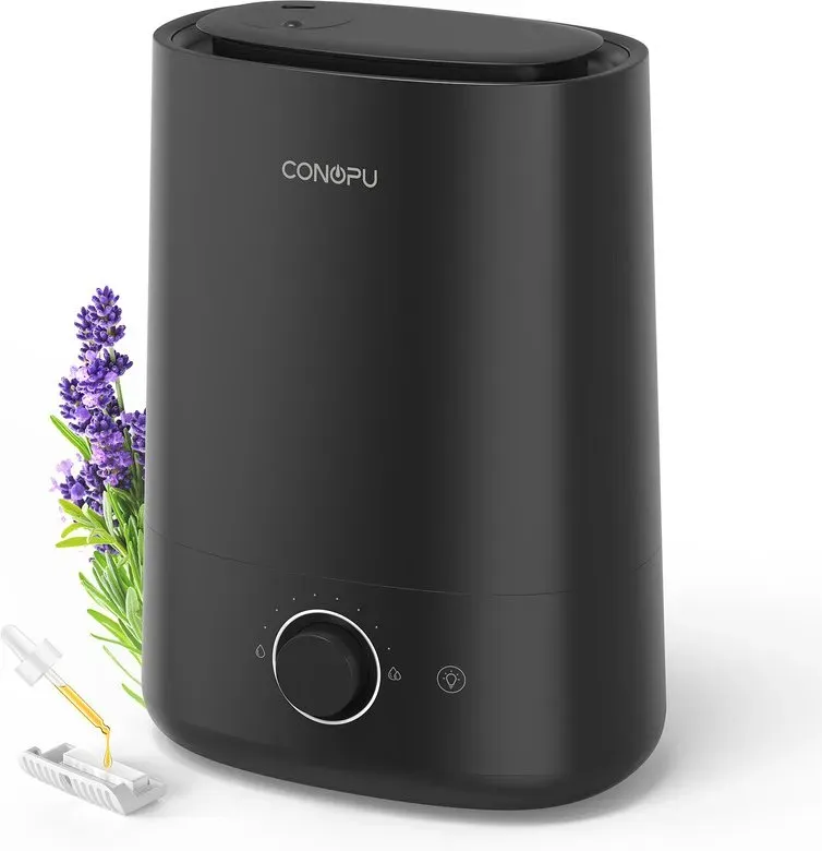 CONOPU 5L Top-Fill-Luftbefeuchter mit Aromadiffusor für ätherische Öle, Ultraschall-Kaltnebel, 360°-drehbare Düse, Nachtlicht, 50 Stunden Laufzeit