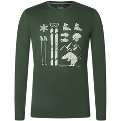 super natural Langarmshirt Skiing Bear - Merinowollmix - dunkelgrün Herren