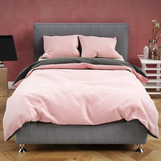 Leonado Vicenti Teddy Plüsch Bettwäsche 135x200 cm Warme Winter Uni Wende Bettbezug Cashmere Touch Anthrazit Rosa