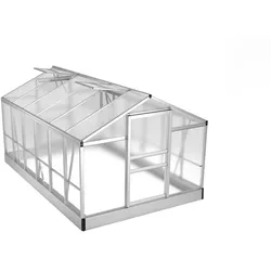 OUTFLEXX Flora Gewächshaus, Silber, Aluminium, 380 x 250 x 205 cm, robust, korrosionsbeständig, witterungsbeständig, Spitzdach
