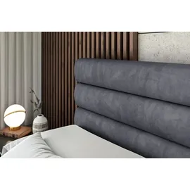 altdecor Boxspringbett mit Fußteil, H3 Matratze und Topper - 160x200 cm - CELESTIA-Z - Dunkelgrau Samt - Polsterbett mit Bettkasten und Lattenrost... - Dunkelgrau