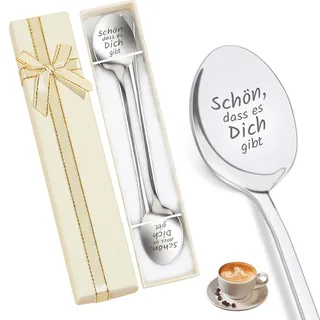 Tarqite 2 Stück Geschenke für Beste Freundin Schön dass es Dich Gibt, Kaffeelöffel mit Gravur, Personalisierte Dessertlöffel Graviert, Dankesgeschenk mit Geschenkbox für Mama Papa Oma Frau