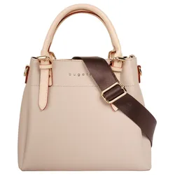 Henkeltasche BUGATTI "ELLA", Damen, Gr. B/H/T: 22cm x 21cm x 10cm onesize, beige, Kunstfaser, unifarben, Taschen