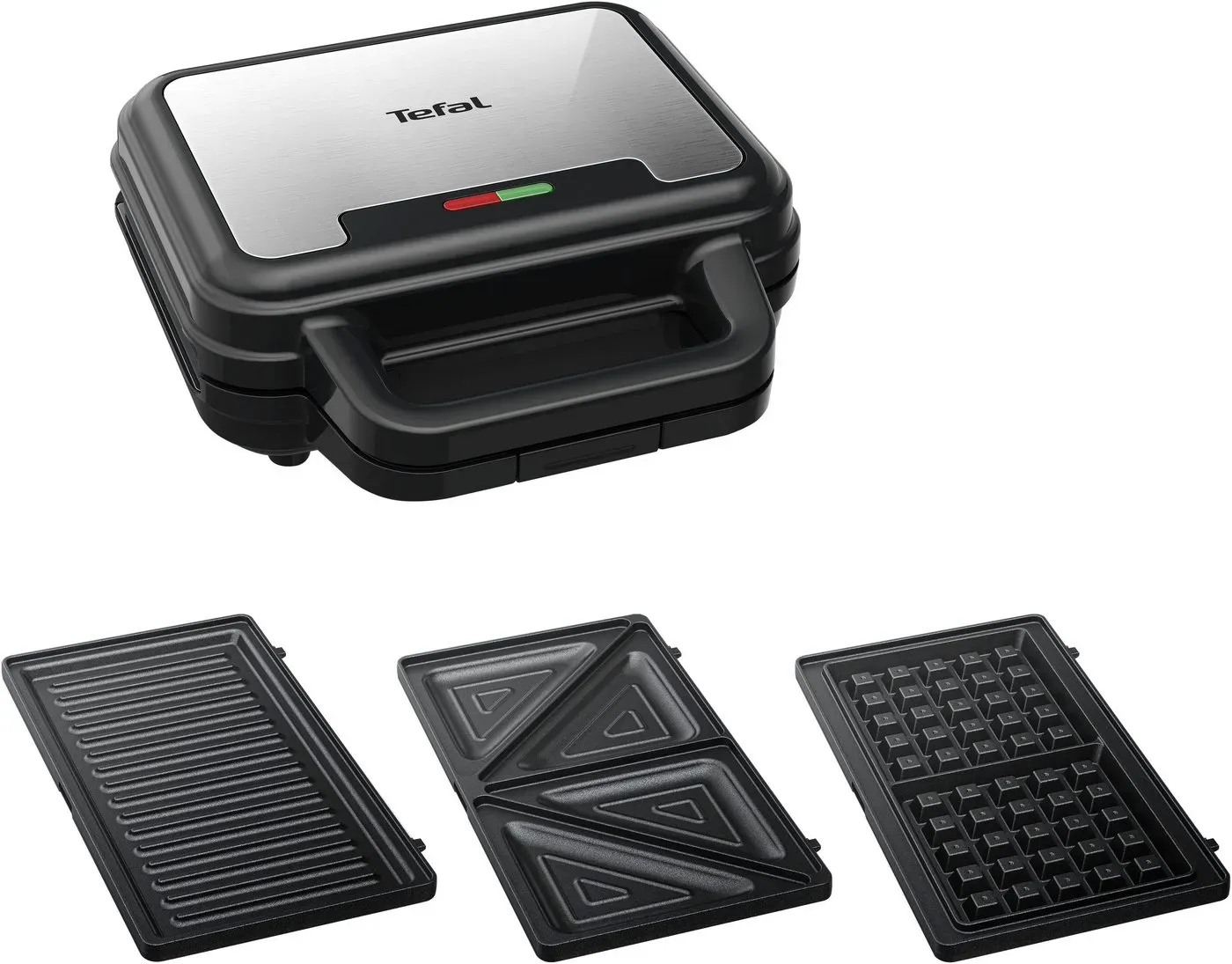 Tefal Sandwichmaker SW383D Ultracompact 3-in-1 Sandwich-Waffel-Panini Kombigerät, 700 W schwarz