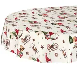 ANRO Tischdecke Weihnachten abwaschbare Weihnachtstischdecke (Einzelstück 1-tlg), Schmutzabweisend Weihnachten Rot-Grün Oval 160x140cm beige|grün|rot Oval | 140 cm x 160 cm