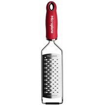 Microplane 2-Wege-Schneide Küchenreibe für Hartkäse, Apfel, Karotte, Zucchini und Schokolade in Rot mit Edelstahlklingen - Made in USA