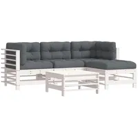 vidaXL 5-tlg Garten-Lounge-Set mit Kissen Weiß Massivholz Modell 3