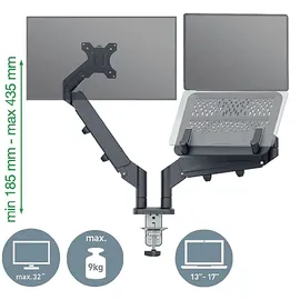 Leitz Ergo Platzsparender Dual Monitorarm mit Laptophalterung Grau