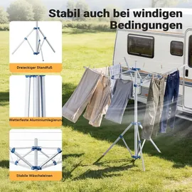 Wiltec Mobile Wäschespinne Wäscheständer Alu Höhe 155cm Wohnwagen Camping Klappbar Reise