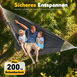 Sekey Hängematte mit Karabinern Tragetasche aus Baumwolle Doppelhängematte für Outdoor, bis 200 kg Belastbar, für Garten, Balkon Terrasse Indoor ... - Grau
