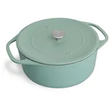 Springlane Bräter Cocotte Mint mit Deckel, Gusseisen, 6 L, Ø 28cm, Rund, Gusseisen emailliert, Ideale Feuchtigkeitsverteilung durch Tropfenstruktur grün