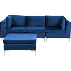 3-Sitzer Sofa Samtstoff marineblau mit Ottomane EVJA