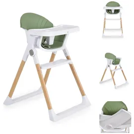 Cangaroo Kinderhochstuhl Almond Holzoptik klappbar Doppeltablett Sicherheitsgurt grün