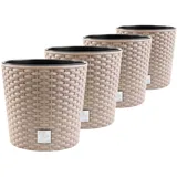 Mokka Rattan-Optik Pflanzkübel Set 4 Stk, Ø30cm, 15.3L mit Einsatz, Wetterfest