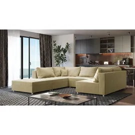 Fun Möbel Wohnlandschaft Sofa ANDRO Schlaffunktion und Hocker Stoff Fresh Latte