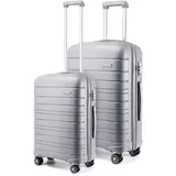 Kono Luggage Sets Gepäcksets Koffer Trolleys Set 2 Teilig Kofferset Polypropylen Hartschalenkoffer Reisekoffer mit 4 Rollen und TSA Schloss, Kofferset-XL-M (Grau)