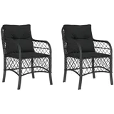 vidaXL Gartenstühle mit Kissen 2 Stk. Schwarz Poly Rattan