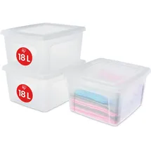 Iris Ohyama Vielseitige Aufbewahrungsboxen, 18L, 3er-Set, Transparent, Deckel leicht schließbar, Stapelbar, Plastik, Für Schrank, Regale, Klassenzimmer, Organisation, Kunstbedarf, Schuhe, MCB-18