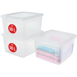 Iris Ohyama Vielseitige Aufbewahrungsboxen, 18L, 3er-Set, Transparent, Deckel leicht schließbar, Stapelbar, Plastik, Für Schrank, Regale, Klassenzimmer, Organisation, Kunstbedarf, Schuhe, MCB-18