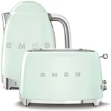 Wasserkocher SMEG 50's Retro Style 1,7l LED Anzeige pastellgrün + Toaster SMEG 50's