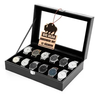 BigDean Uhrenbox für 12 Uhren Glasdeckel schicke Uhrenbox Herren