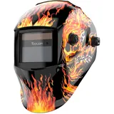 TOOLIOM True Color Schweißhelm, Automatische Verdunkelung, Schweißmaske mit Schattierungsbereich 9-13, Großes Sichtfeld Solarbetriebene Schweißhaube, Flaming Skull Style für TIG MIG ARC