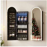 LVSOMT Schmuckschrank mit 3 Farben Licht, aus MDF, explosionssicherem Glas und Samt (1-St) mit Make-up-Spiegel, 108×40cm, schwarz schwarz