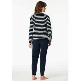 SCHIESSER Schlafanzug "Casual Essentials", Damen, Gr. 38, blau (nachtblau), Frottee, Obermaterial: 80% Baumwolle, 20% Polyester, bequem lang, Rundhals, Homewear-Sets Schlafanzug, wärmende Frottee-Qualität, Rundhalsausschnitt, langärmelig