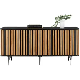 Tectake tectake® Sideboard Lineo, Lamellenoptik, 3 Schrankfächer schwarz/braun - 405895