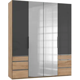 Level 200 x 236 x 58 cm Plankeneiche Nachbildung/Grauglas mit Glas- und Spiegeltüren