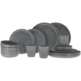 TRAVELLIFE Melamin Geschirr Set Palma Camping Reise Keramik Optik 16 teilig Farbe: Dark Grey