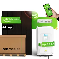 Solarscouts 4400W Komplettset Photovoltaikanlage | Bifacial & Fullblack| 3,6kW Deye | 5,12 kWh Speicher