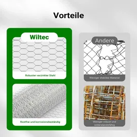 Wiltec Volierendraht 5 x 0,5 m, Hasendraht mit 13 mm Maschenweite, Sechseckgeflecht Stahl verzinkt, wetterfester Hühnerdraht für Gehege