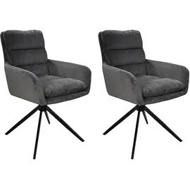 byLIVING Esszimmerstuhl PURA, 2-er Set, Cordbezug dunkelgrau, Gestell schwarz